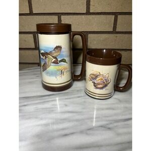 Thermo-Serv Mallard Duck Pheasant Hunting Thermal Mug Coffee Tea Set VTG USA